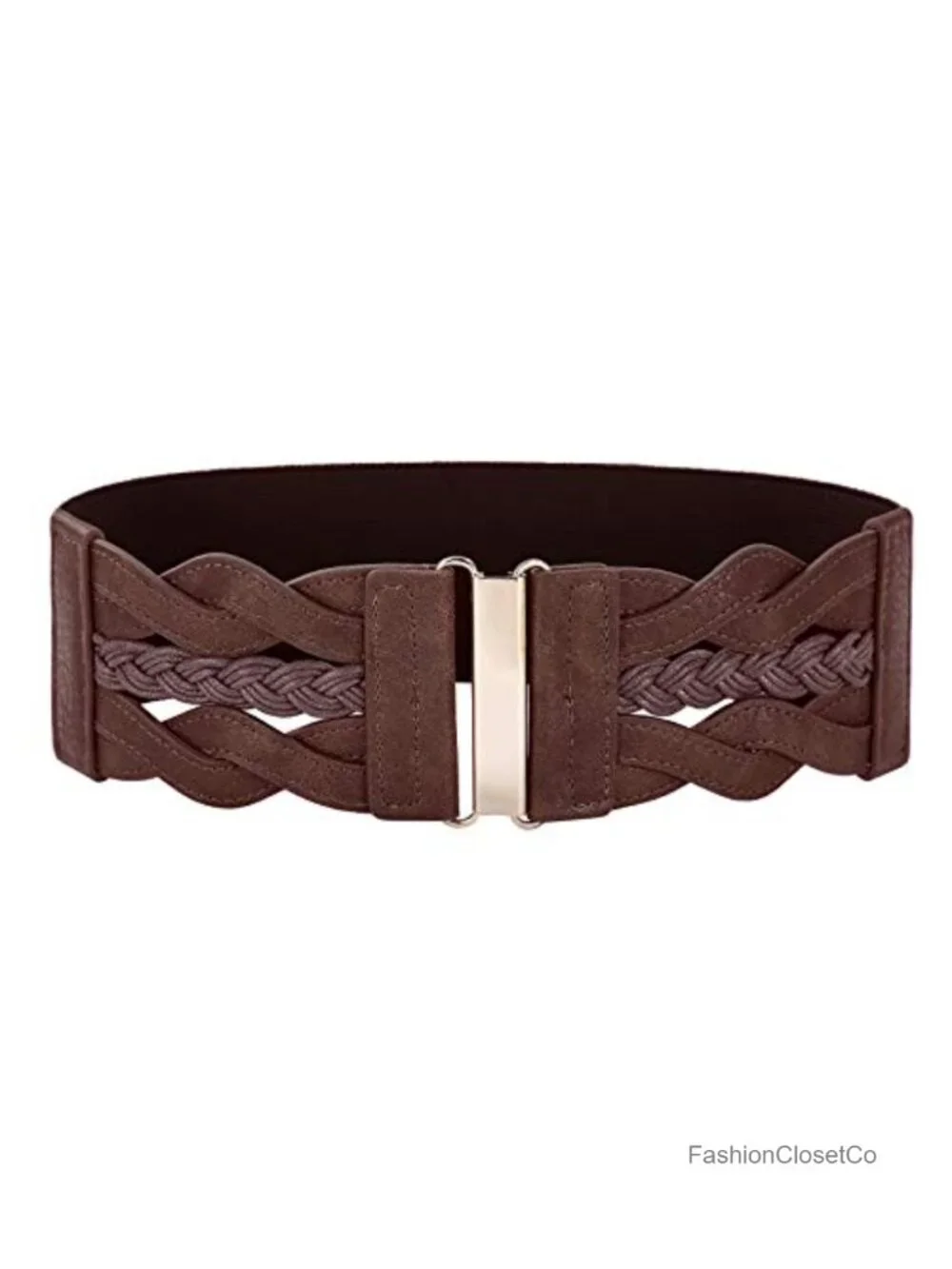 Women's Stretch Elastic Wide Waist Belt 3 Inch Retro Braided Buckle